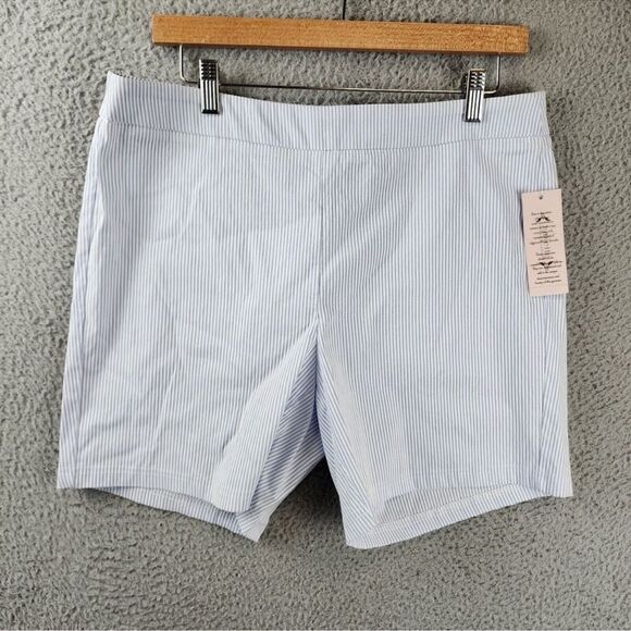 nanette lepore M Chambray Blue White Vertical Stripe Stretch Pull on Shorts - Picture 1 of 5